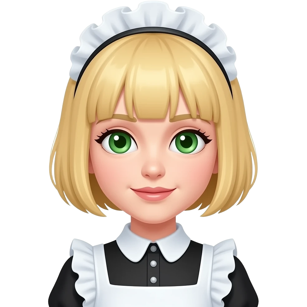 Green eyes maid blonde ort hair more shorter very shorthar emoji