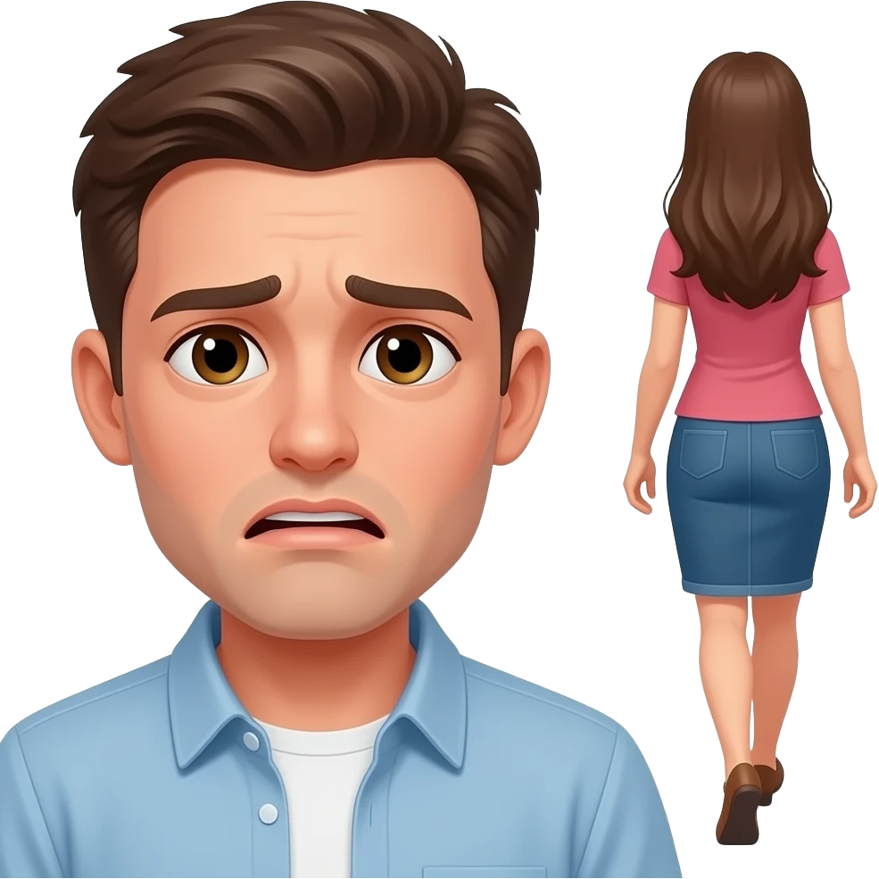 нарисуй парня 25 лет, которого отвергает девушка и уходит от него emoji