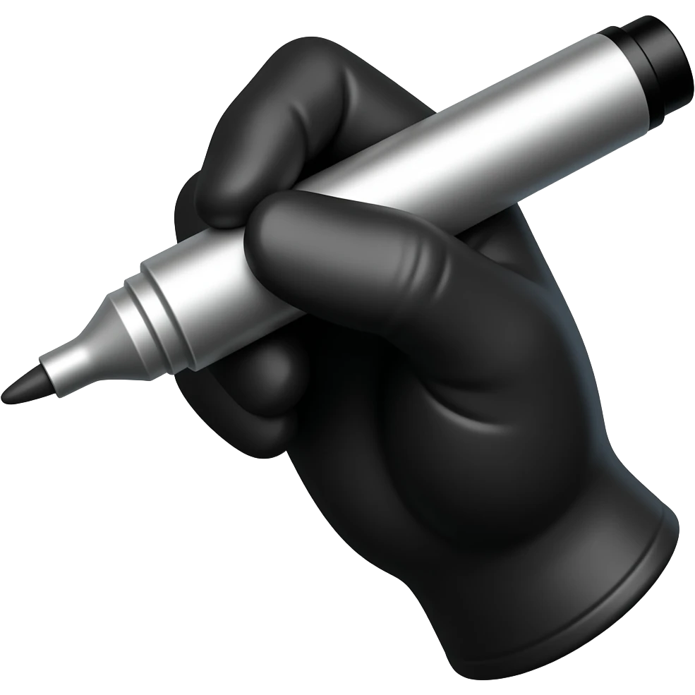 hand in black glove writing with big bold metallic marker emoji