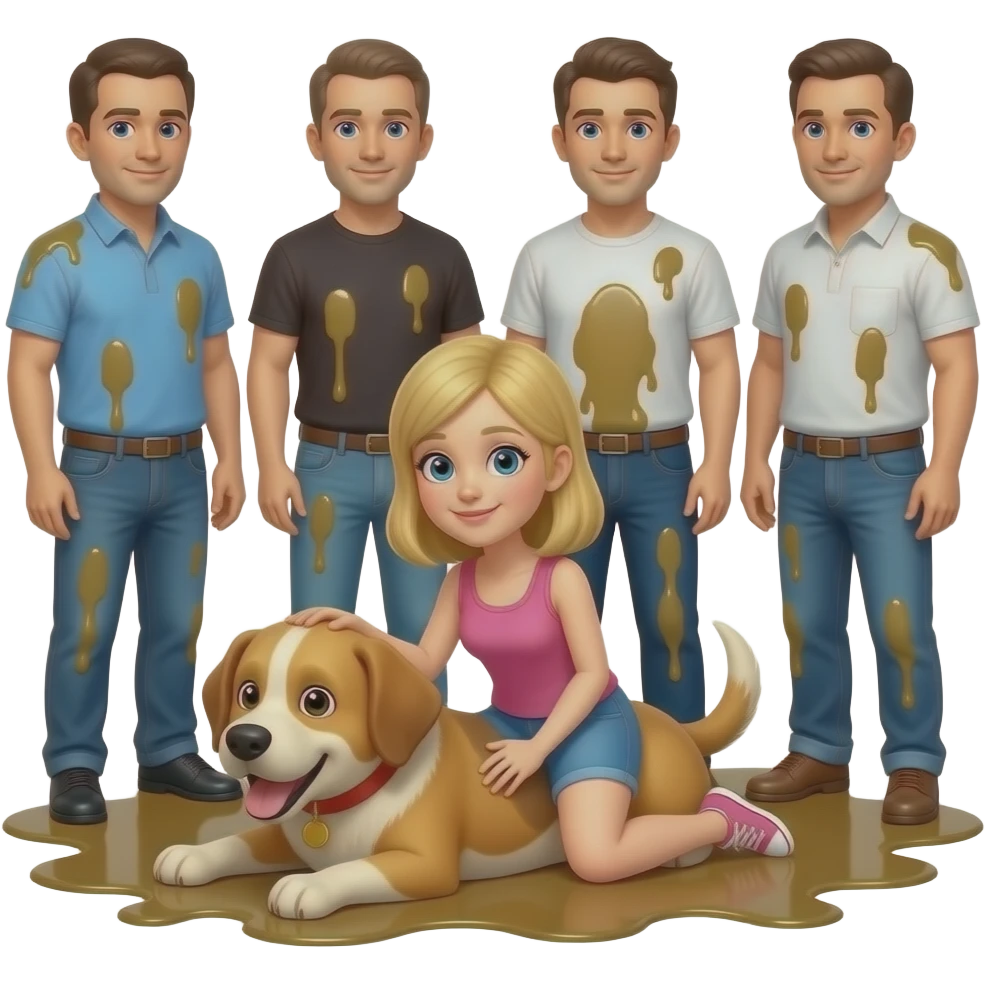 Girl with blonde hair on the floor like a dog surrounded with oily men emoji