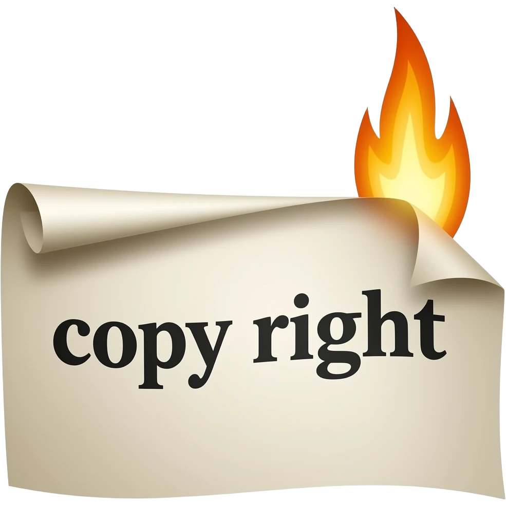 burning "copy right" paper emoji