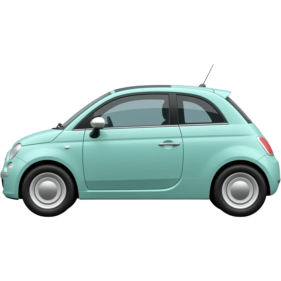 mint green fiat 500 white wheelcovers white  mirrors white roof total sideview emoji