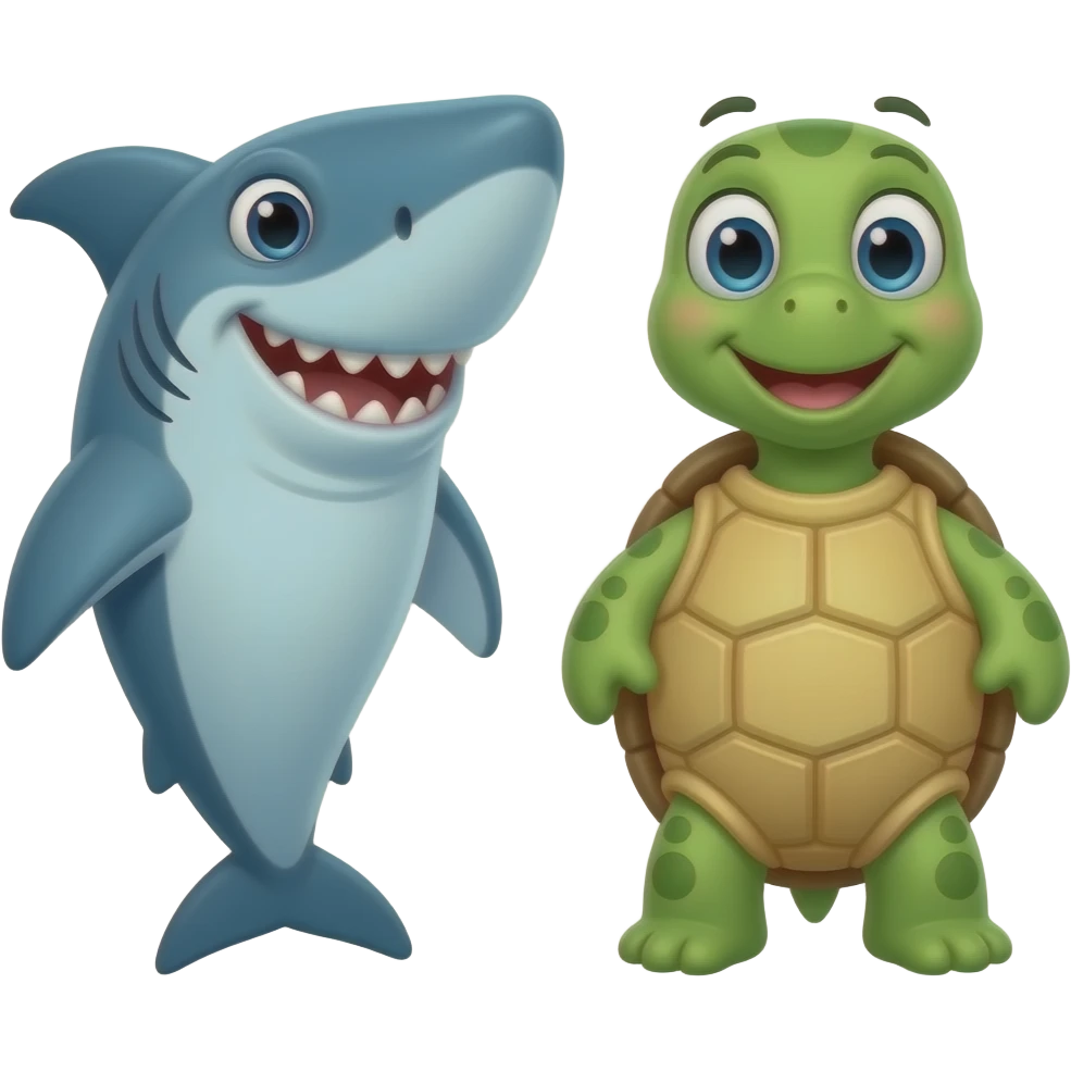 Tiburón feliz con una tortuga felis emoji