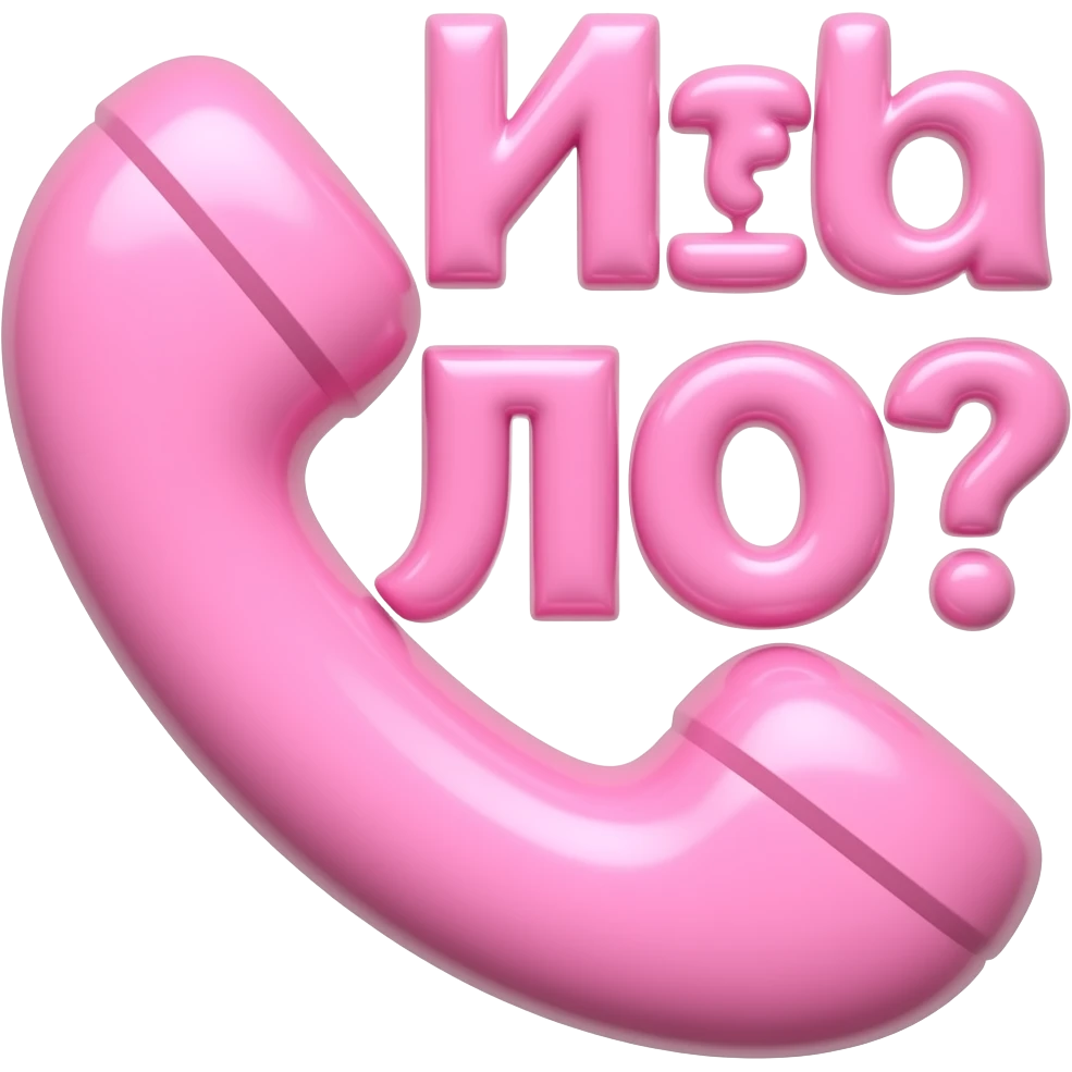 Twitch emote with BULGARIAN text “АЛО?”, use Cyrillic letters, NOT English letters, glossy pink 3D text, cute phone icon, thick outline, transparent background emoji