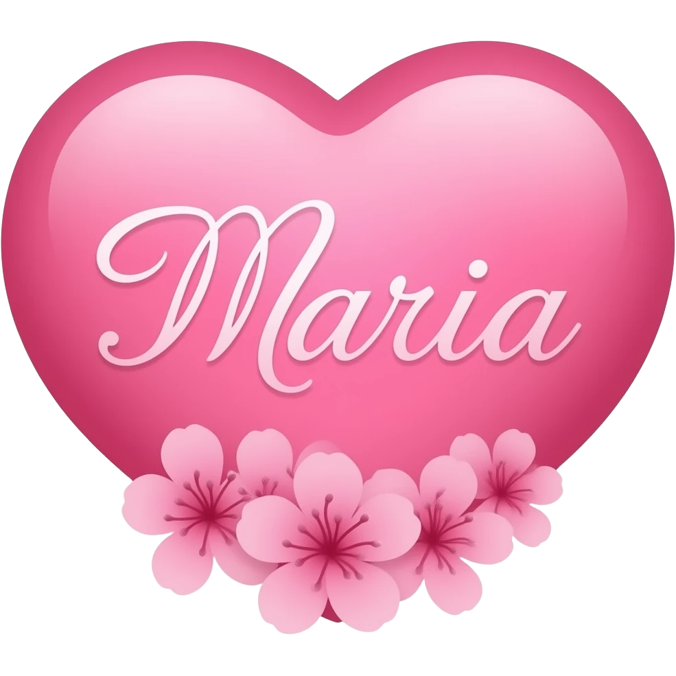 Coração cor pink com flores no meio o nome Maria letra linda emoji