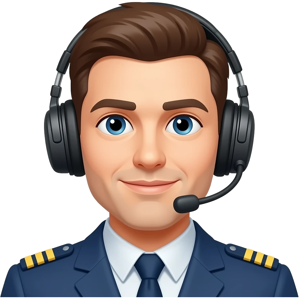 male pilot with headphone emoji