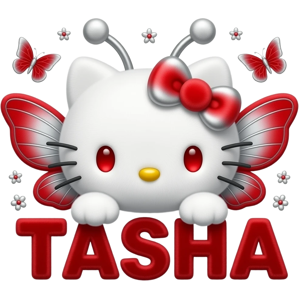 White velvety fur 3D hello kitty head, red eyes, red white ombre 3D ...