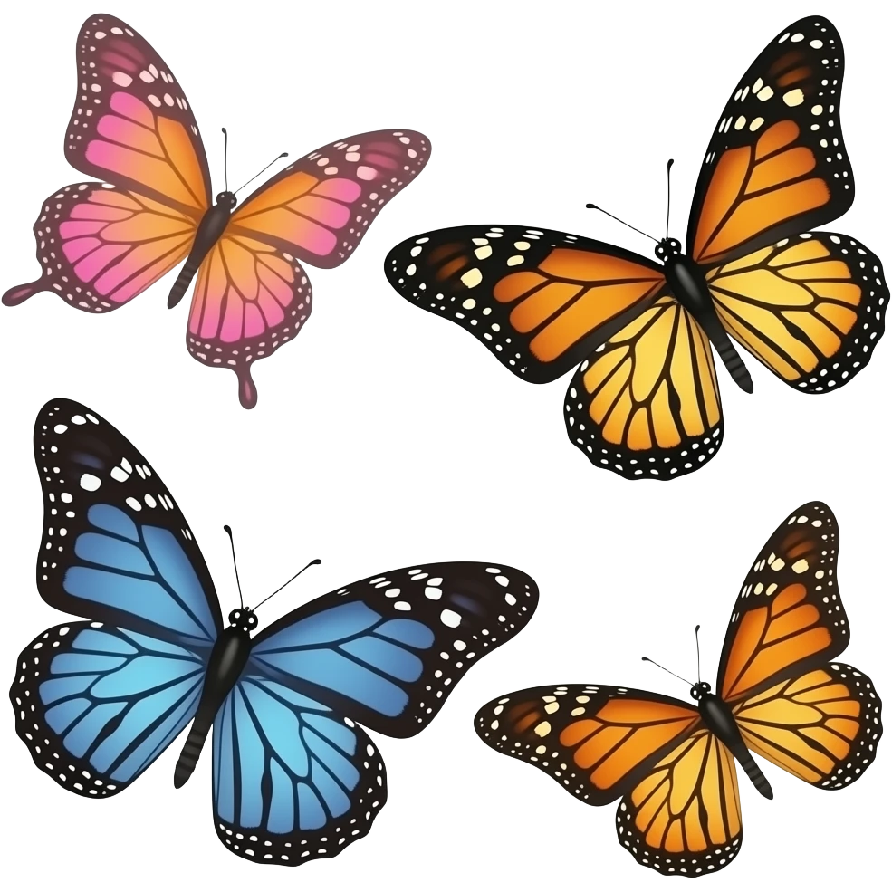 three butterflies flying. No background emoji