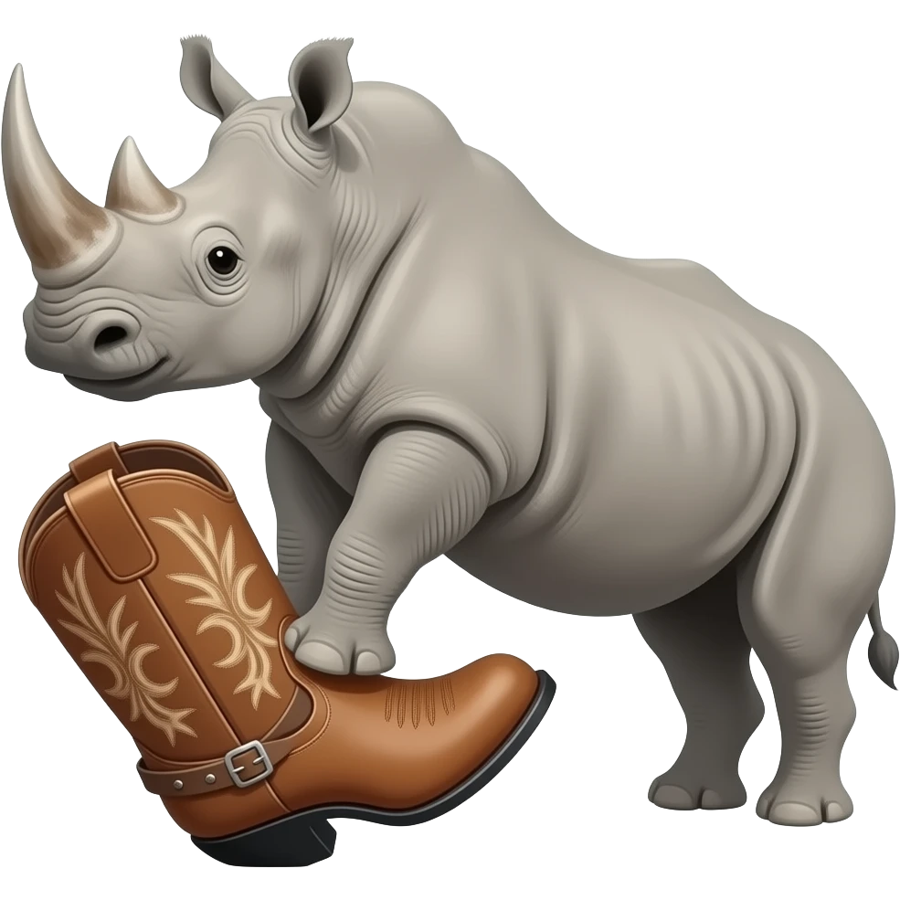 Big texas cowboy boot kicking a rhino emoji
