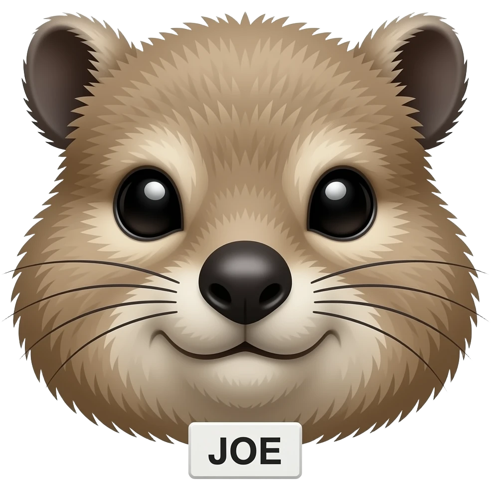 Hyrax face with a name tag saying 'JOE' emoji