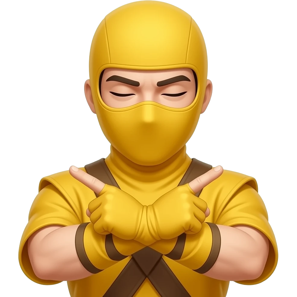 Com essa roupa mais amarela 🥷🏻 fazendo esse sinal com a mão fechada fazendo um x com um ante-braço emoji