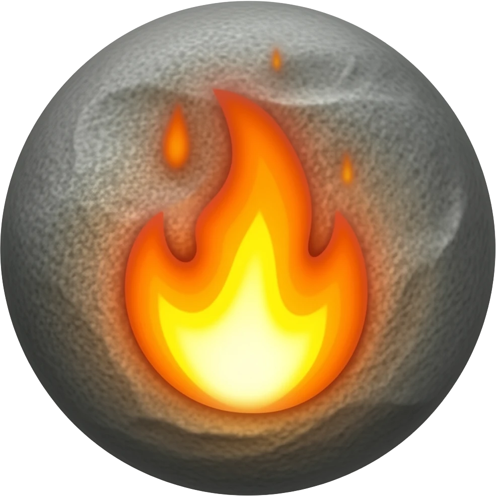 circular rock with fire emoji