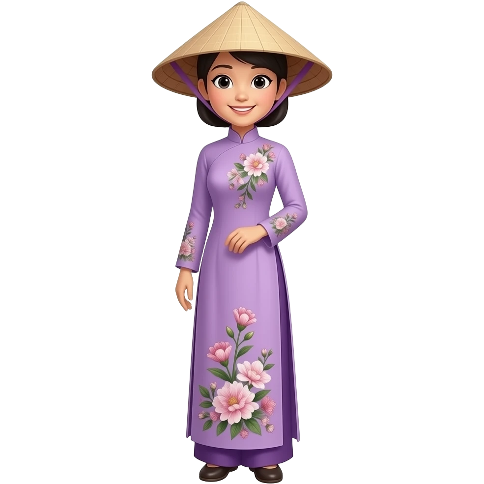 Create a woman wearing ao dai and conical hat. She is standing with the whole body emoji