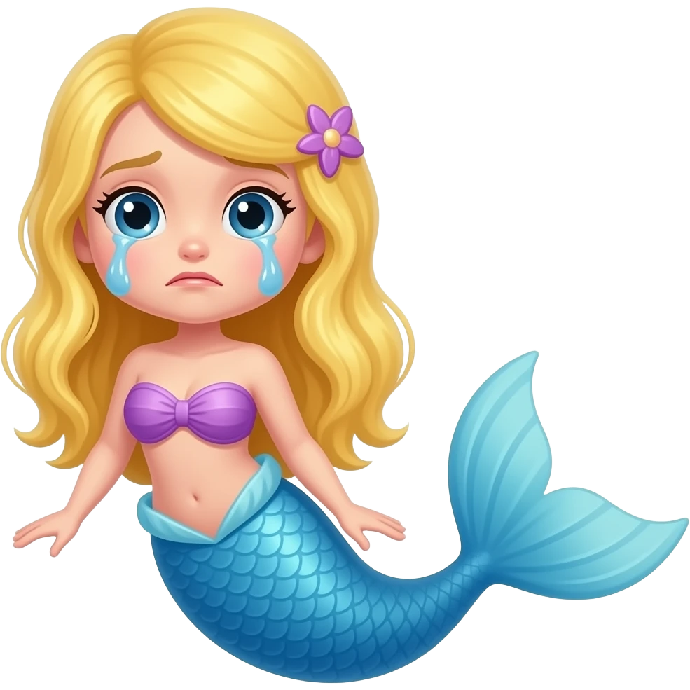 crying blonde mermaid with blue tail emoji