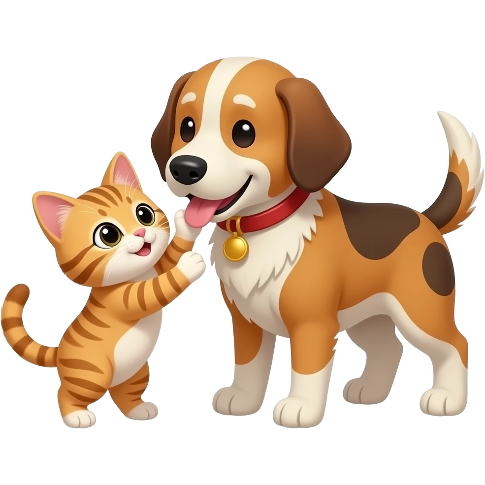 Котенок играет с собакой emoji