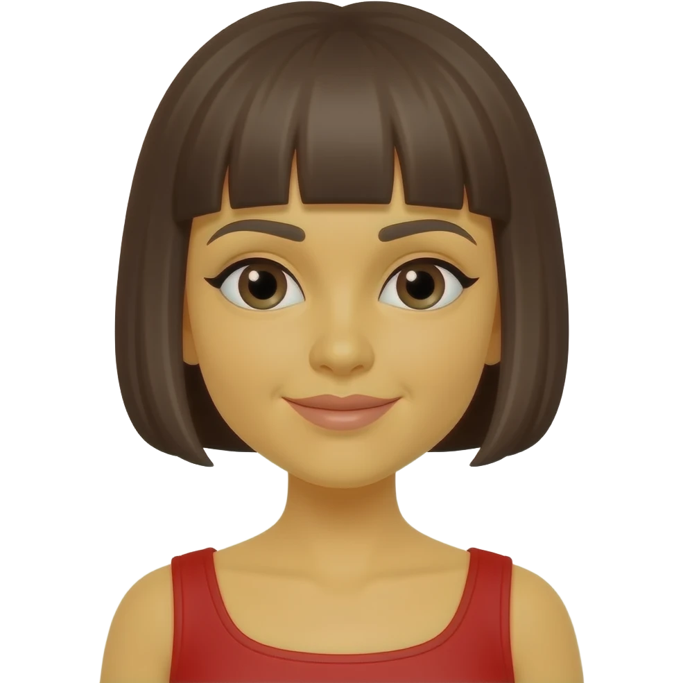 yellow skin, small eyes, bowlcut red dress emoji