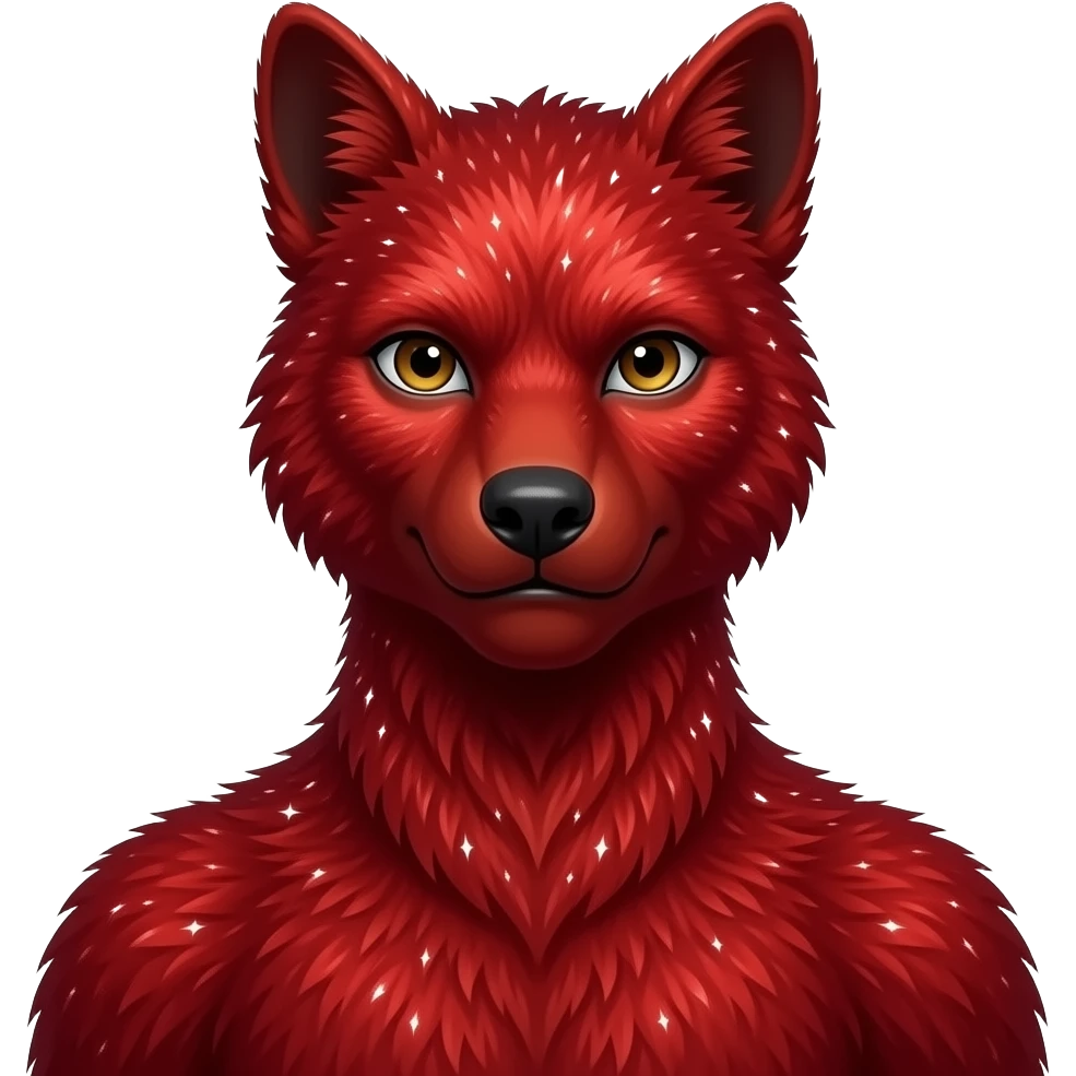 Hyper realistic fire red velvet fur soaked in starlight glitter and shadow gradients beautiful, shoulder bust emoji
