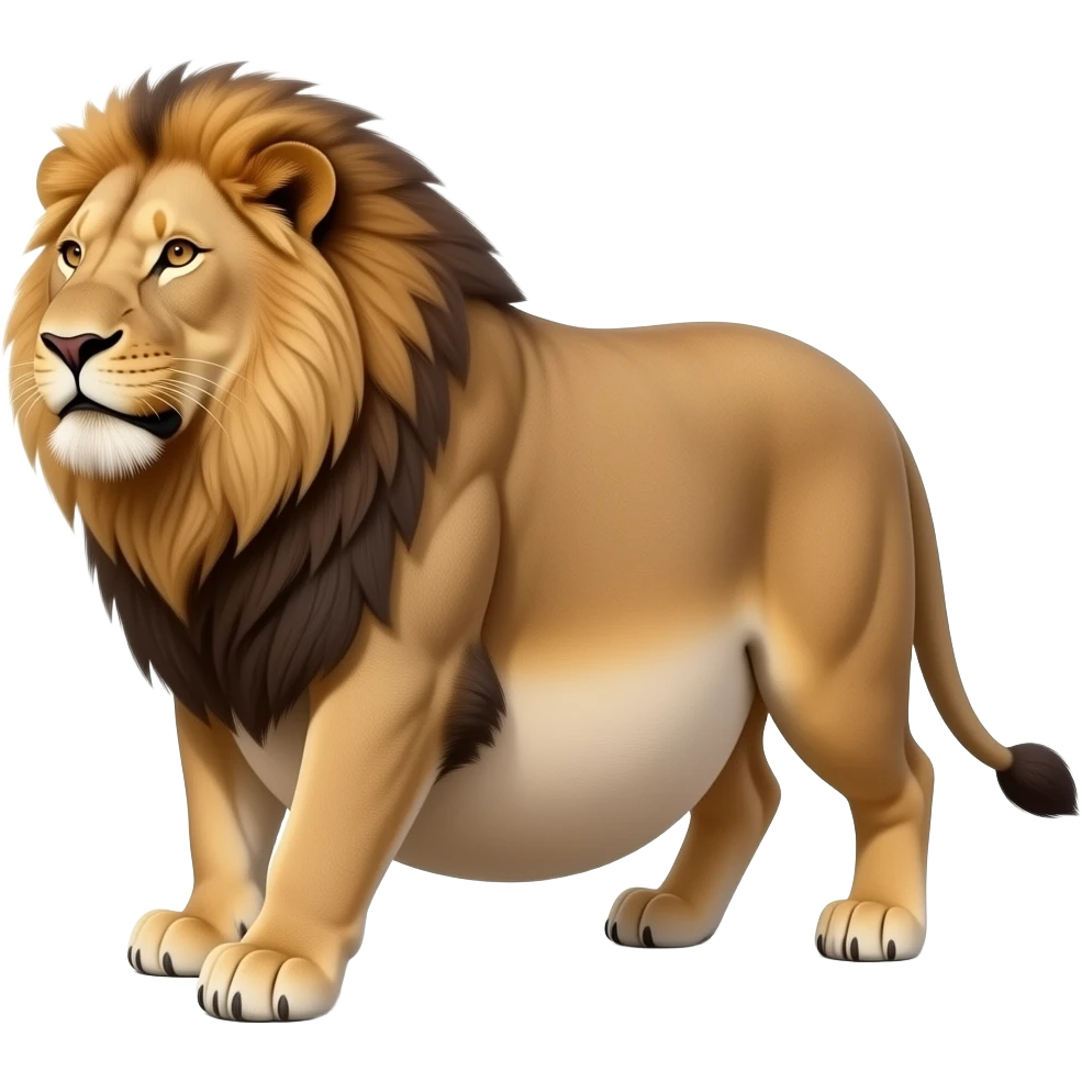 A reality lioness,trying to walk normally,but her huge overstuffed tummy rolls side to side,the lioness ate way too much,she became so fat,she has the biggest pot belly. emoji