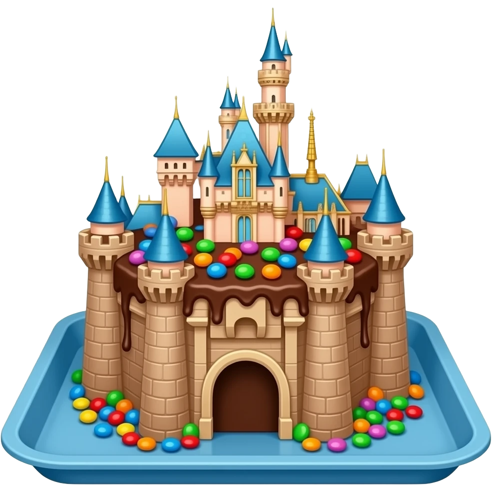Disneyland castle shape fudge chocolate cake with Mickey Mouse colorful ...