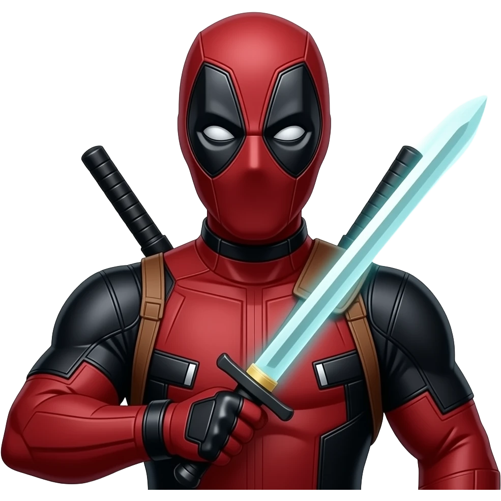 Deadpool holding a glowing sword emoji