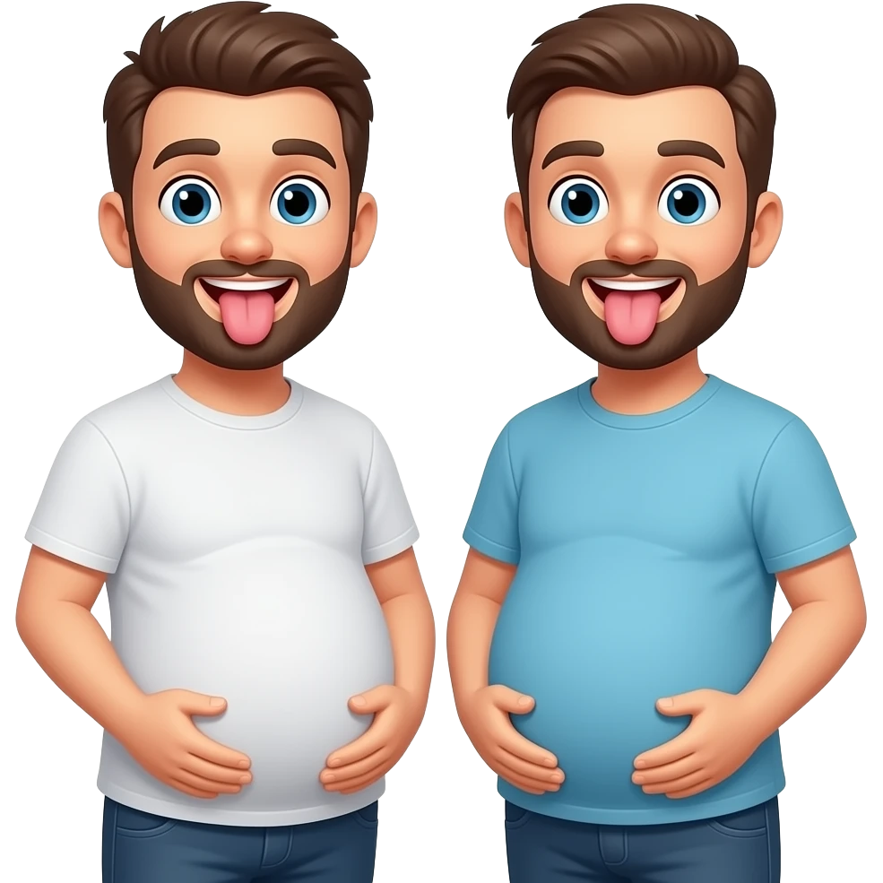 two pregnant men sticking their tongue out emoji