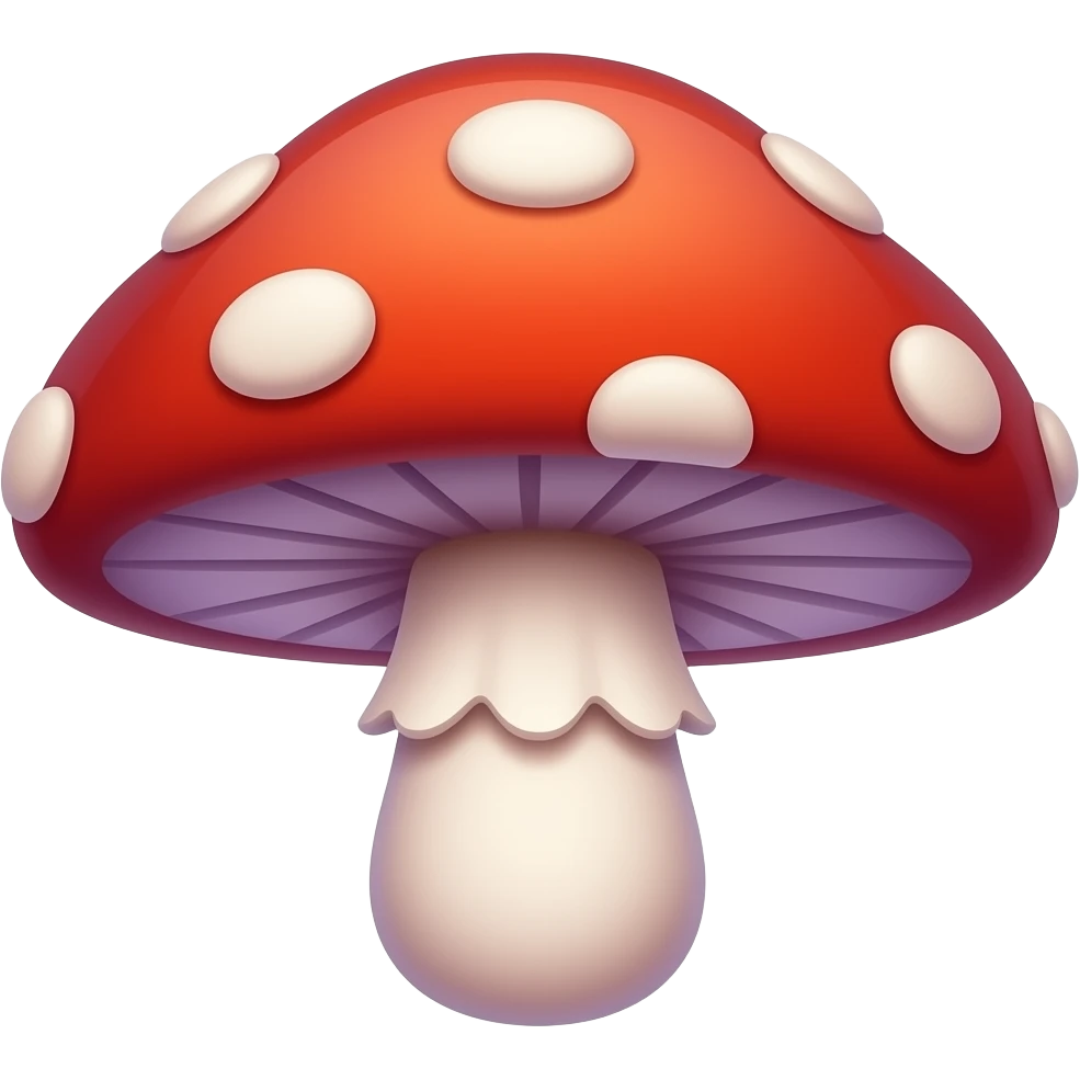 Fly agaric is red-purple crimson with a pronounced stem and random dots emoji