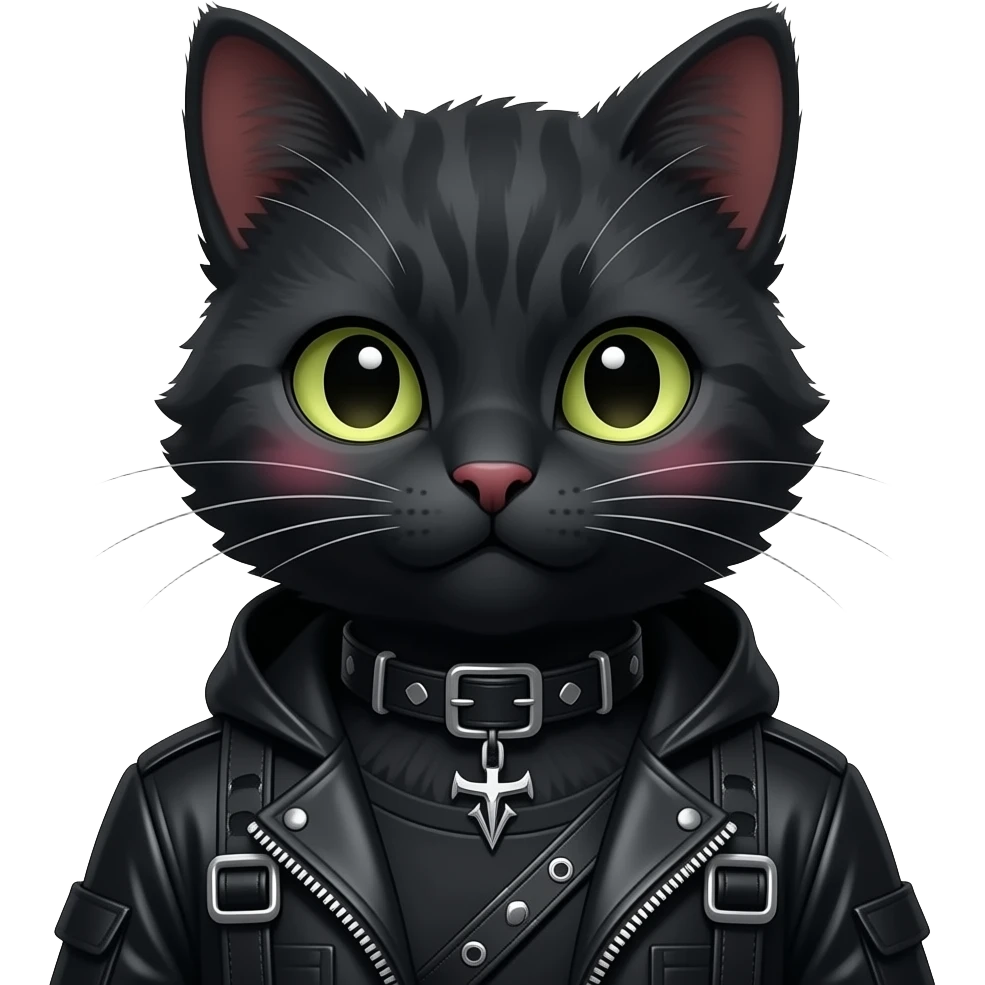 Gorgeous furry gothic dark techwear anime style anthro black cat fursona with blushing face aesthetic and pretty edgy black with collar and harness trending style emoji