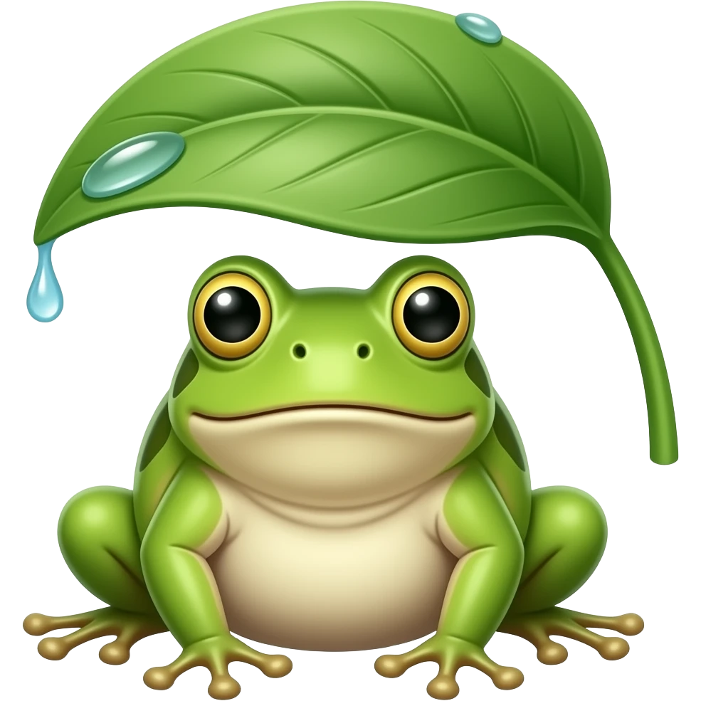 Frog under a leaf in the rain emoji