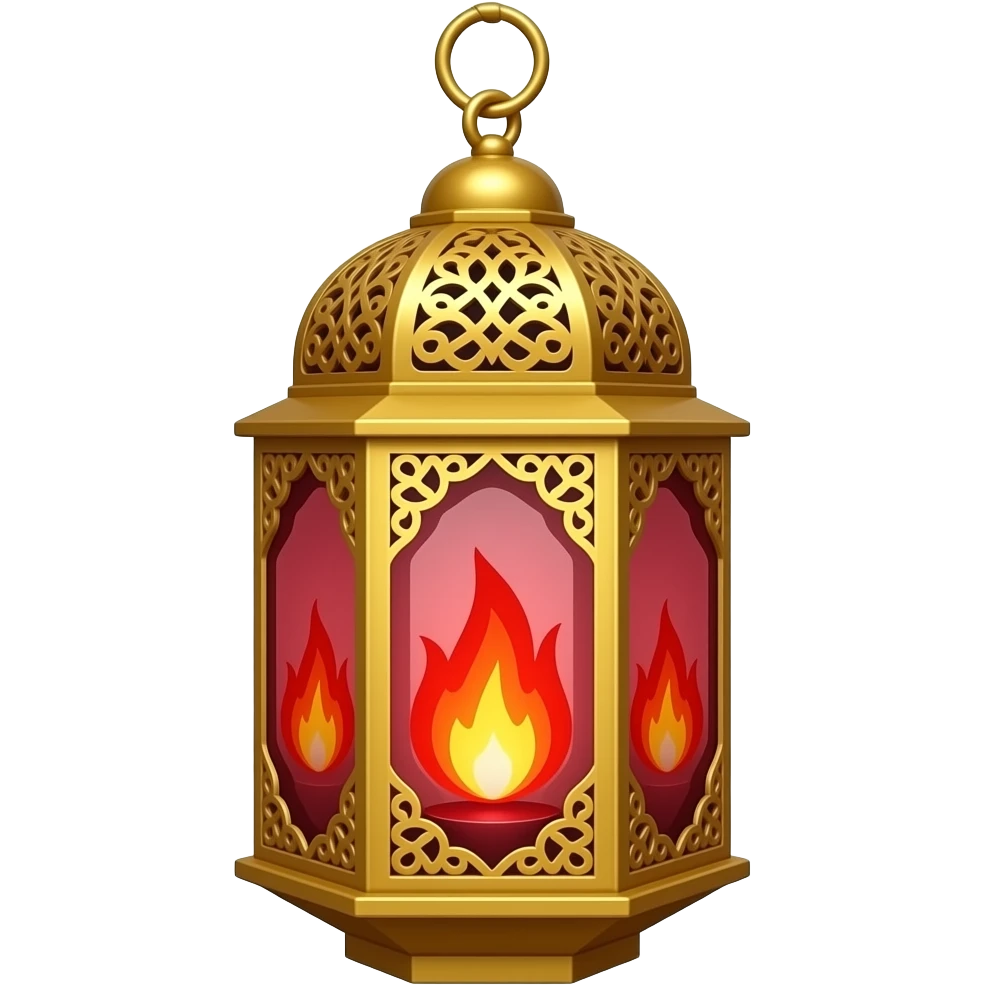 A golden hanging lantern with a bright ruby red flames, an empty loop on top, emoji