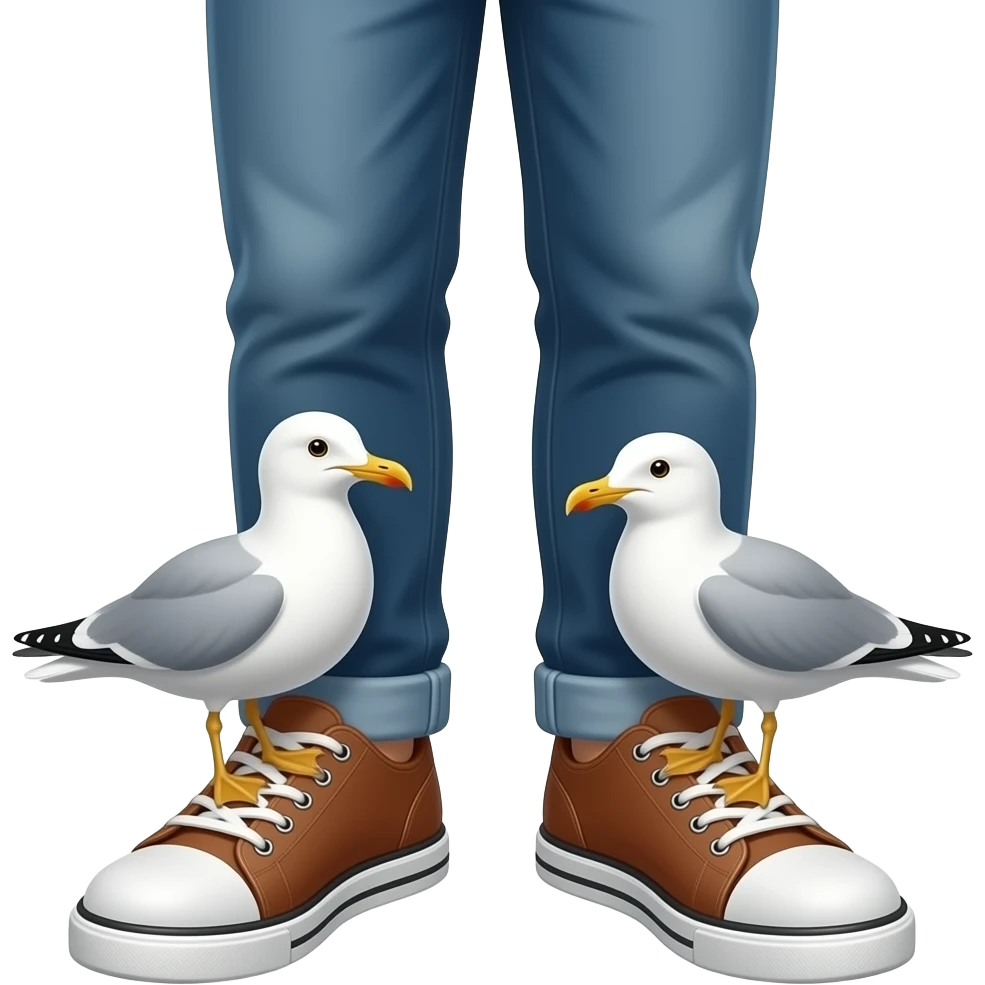 2 seagulls on a persons feet as shoes emoji