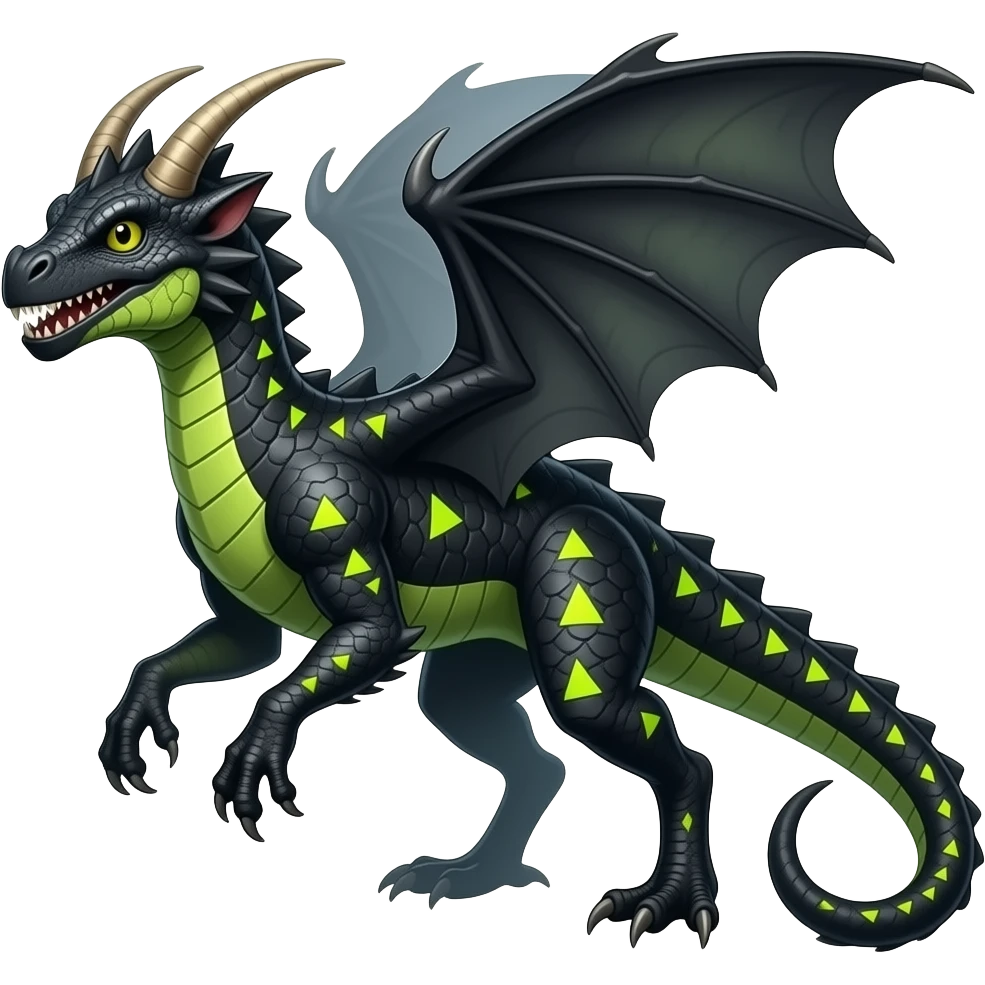 Cool edgy horned frilled black-scaled with neon-colored triangular stripe markings draconic raptorik digitigrade bipedal futuristic fantasy-Cyberpunk- emoji