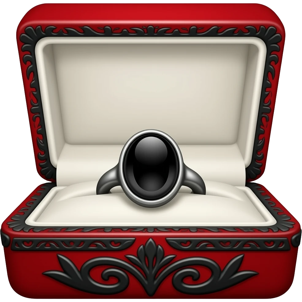 Onyx ring in a Red box with Black ornate trim emoji