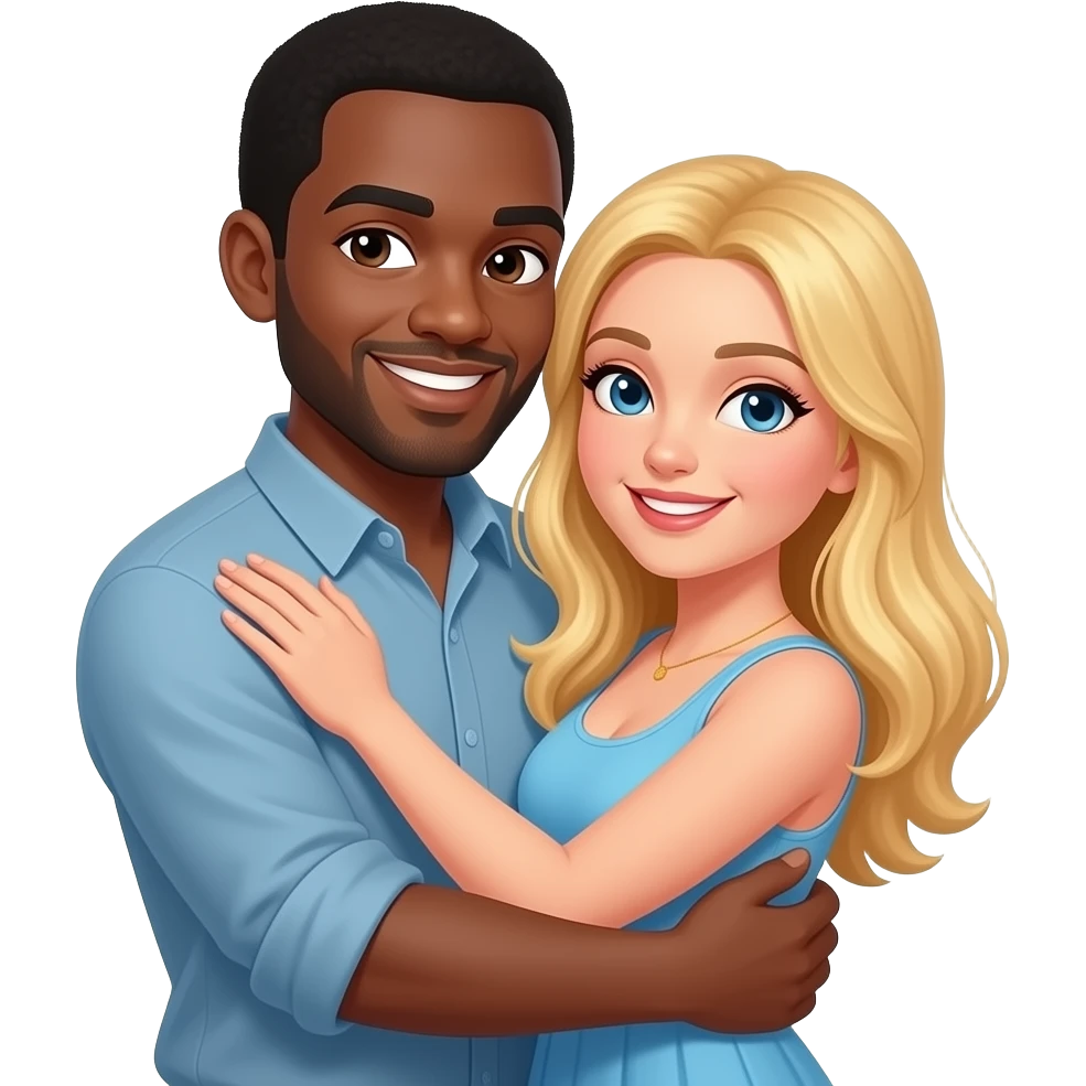 Bald black man hugging his blonde girlfriend emoji