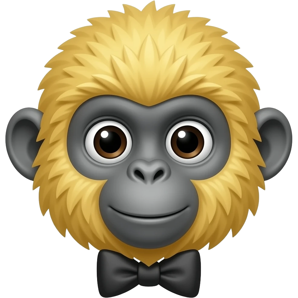 A blonde gibbon head with grey skin and a bowtie emoji