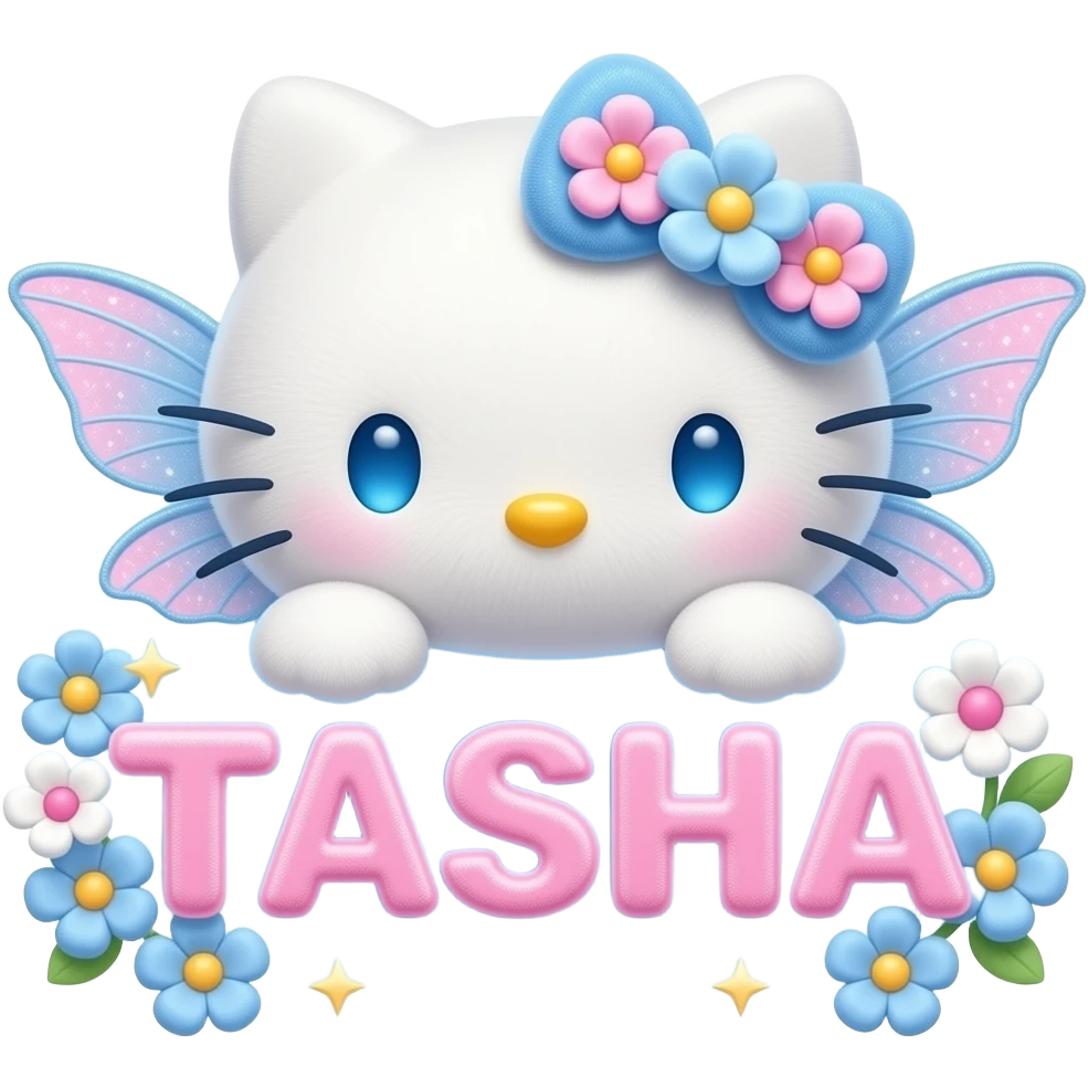 White velvety fur 3D hello kitty head with blue white pink gradient 3D ...