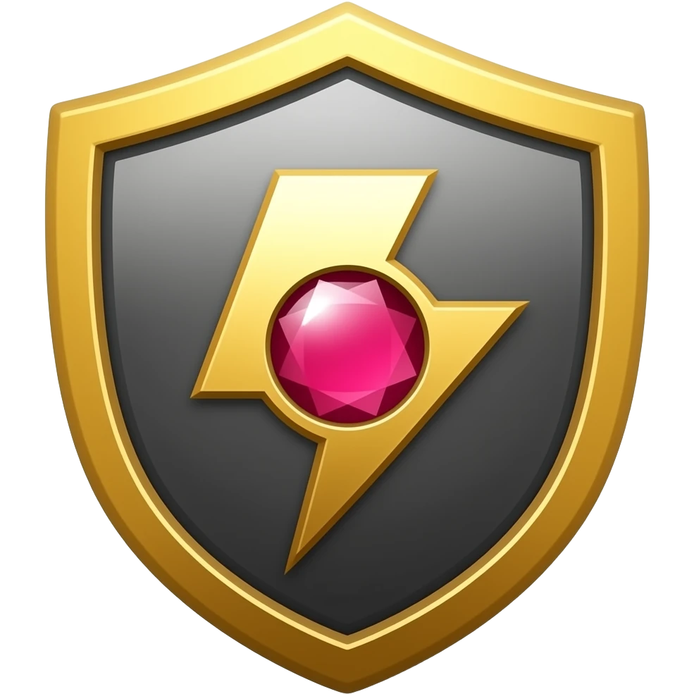 golden shield with ruby, and lightning bolt emoji