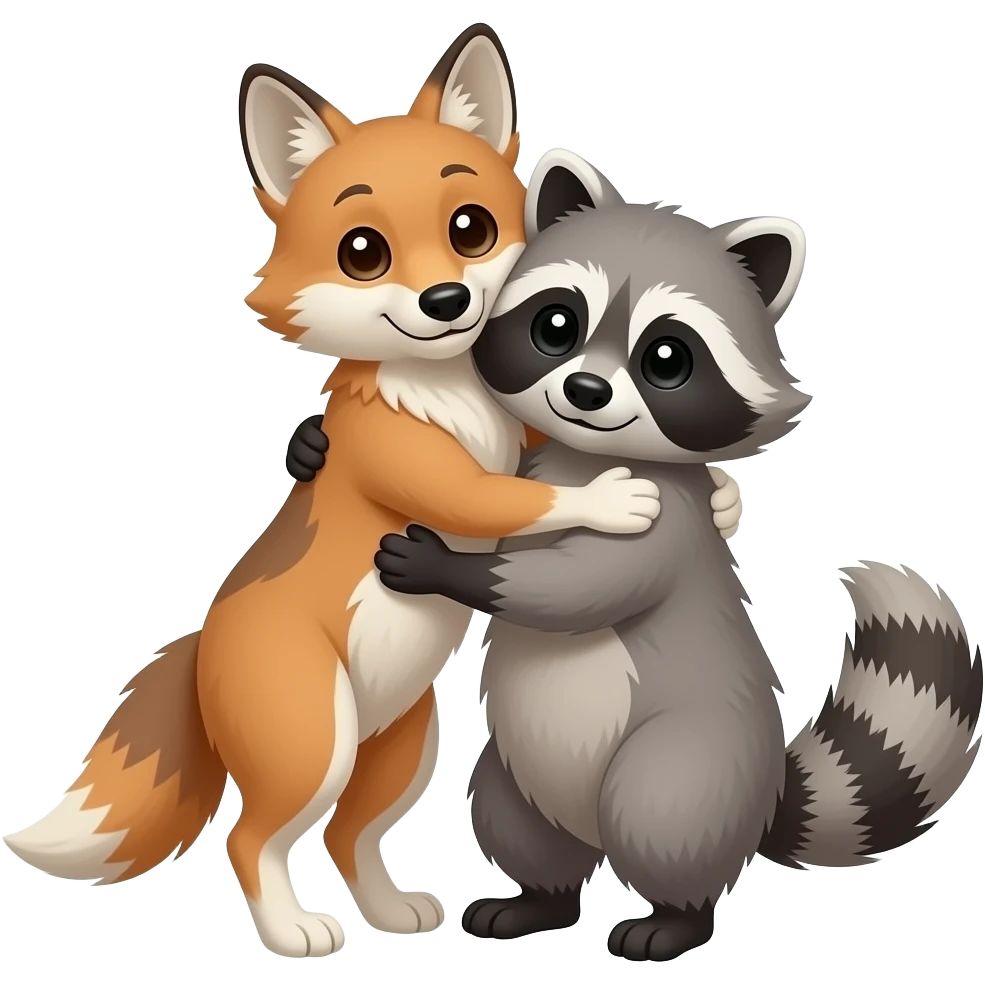 coyot and raccoon hug eachother emoji