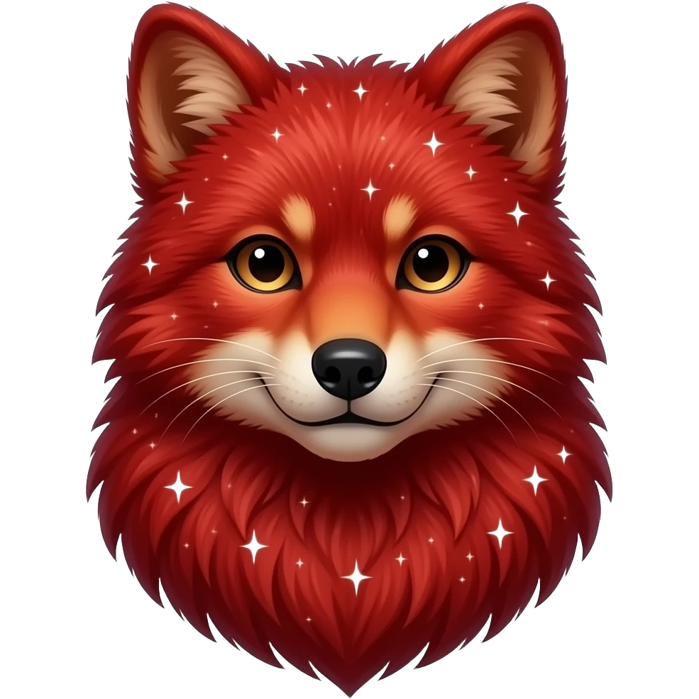 Hyper realistic fire red velvet fur soaked in starlight glitter and shadow gradients beautiful, shoulder bust emoji