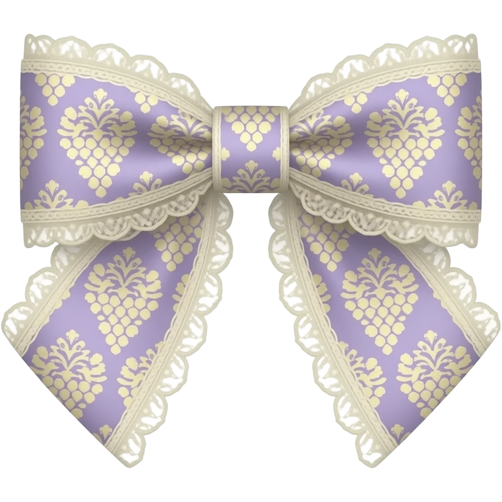 light purple and ligth yellow with grape rococo pattern on bow lace coquette bow emoji