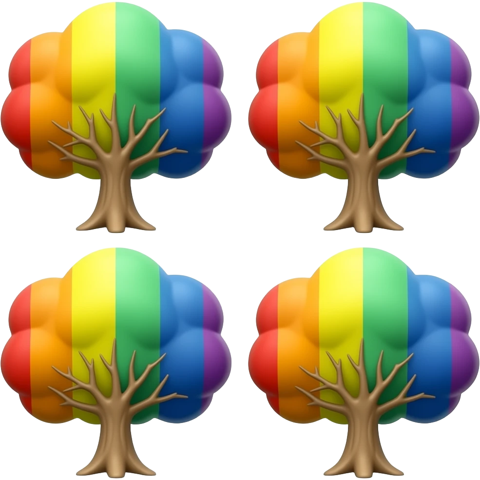 Rainbow tree without Braches and 4 Rainbow trees emoji