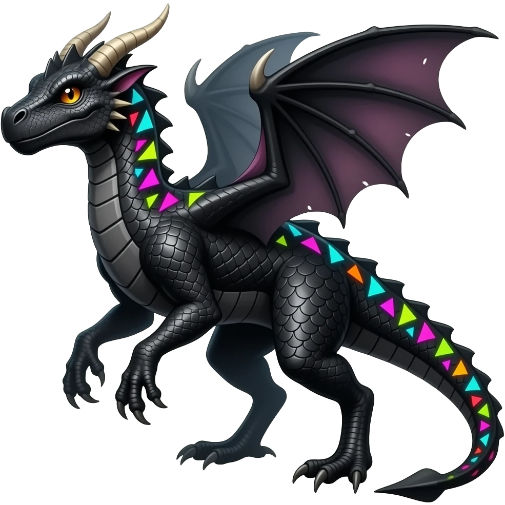 Cool edgy horned frilled black-scaled with neon-colored triangular stripe markings draconic raptorik digitigrade bipedal futuristic fantasy-Cyberpunk- emoji