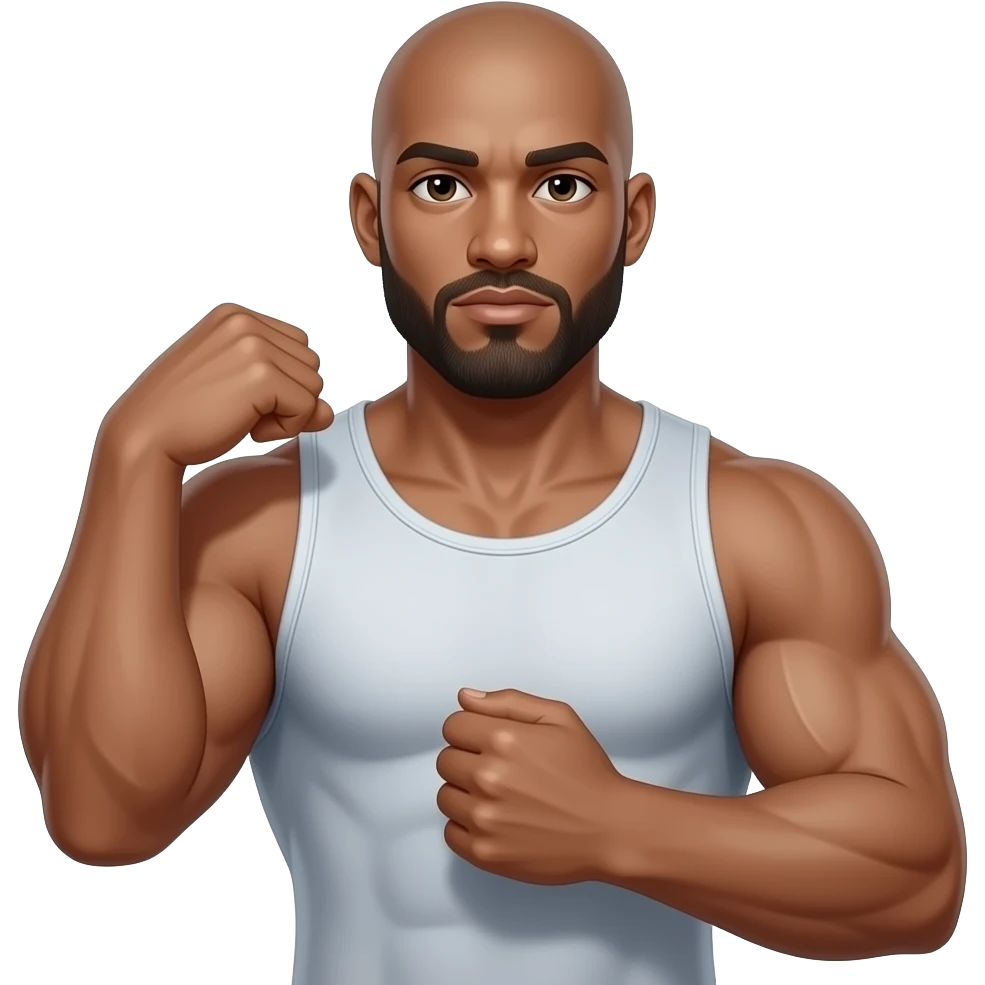 Create an muscular light skinned bald black guy with beard and mustache doing the shrug like this 🤷🏽 emoji