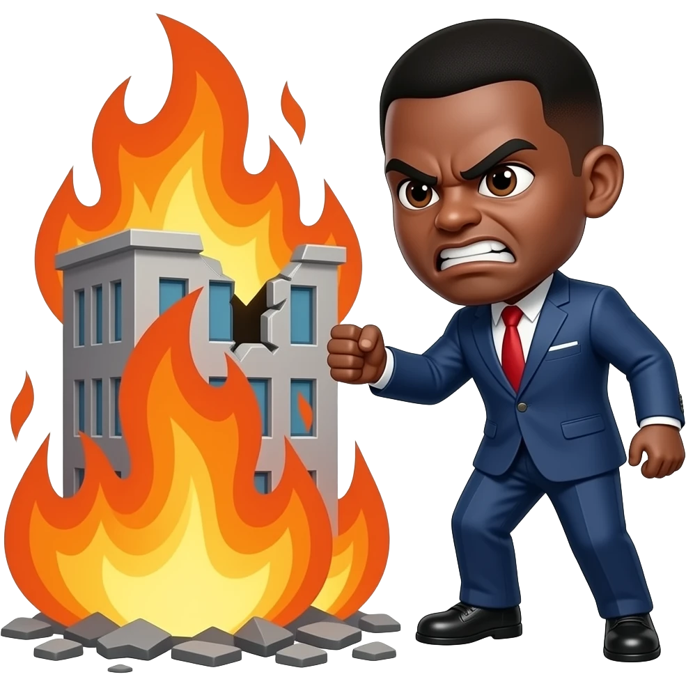 angry black guy burning down a building emoji