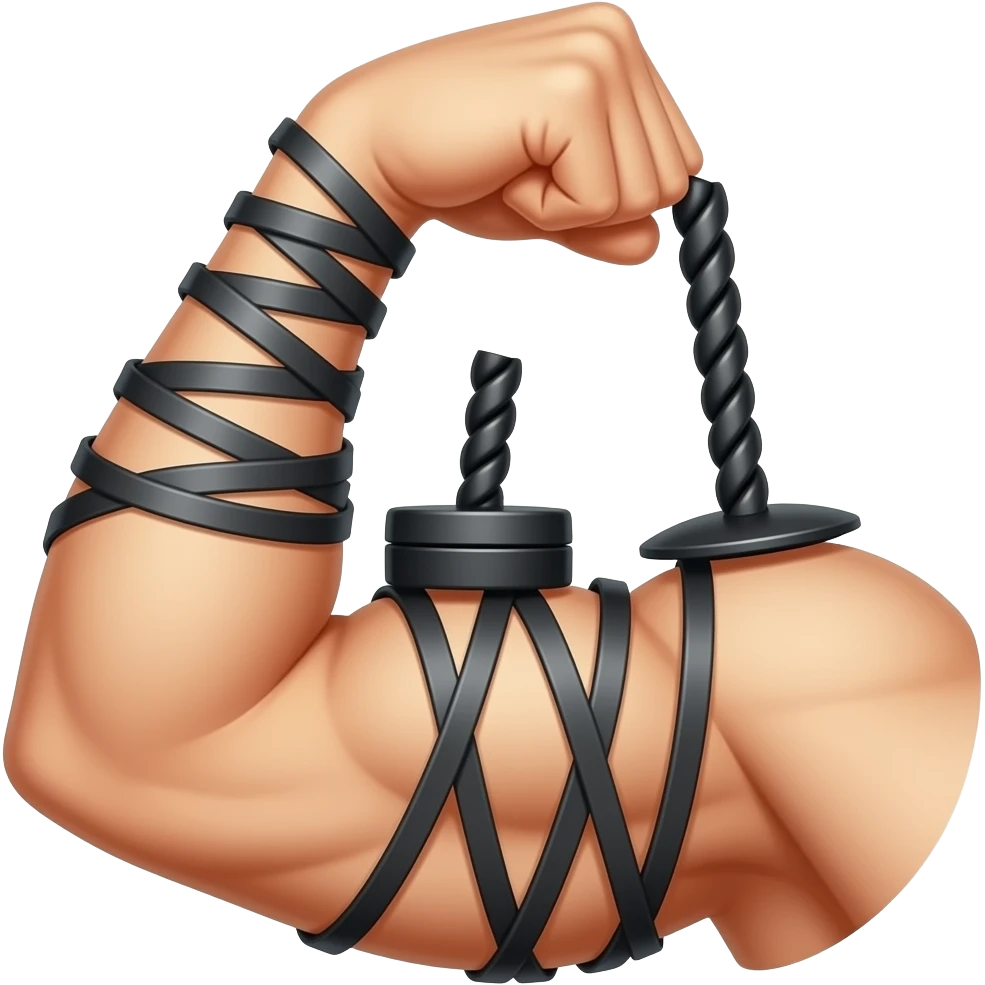 Flexed bicep with black phylacteries spiral wrapped around the arm with the black tefillin box on the top of the bicep💪➰⬛️ emoji