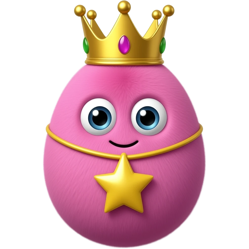 Pink furry egg wearing without egg gold crown and yellow star necklace emoji