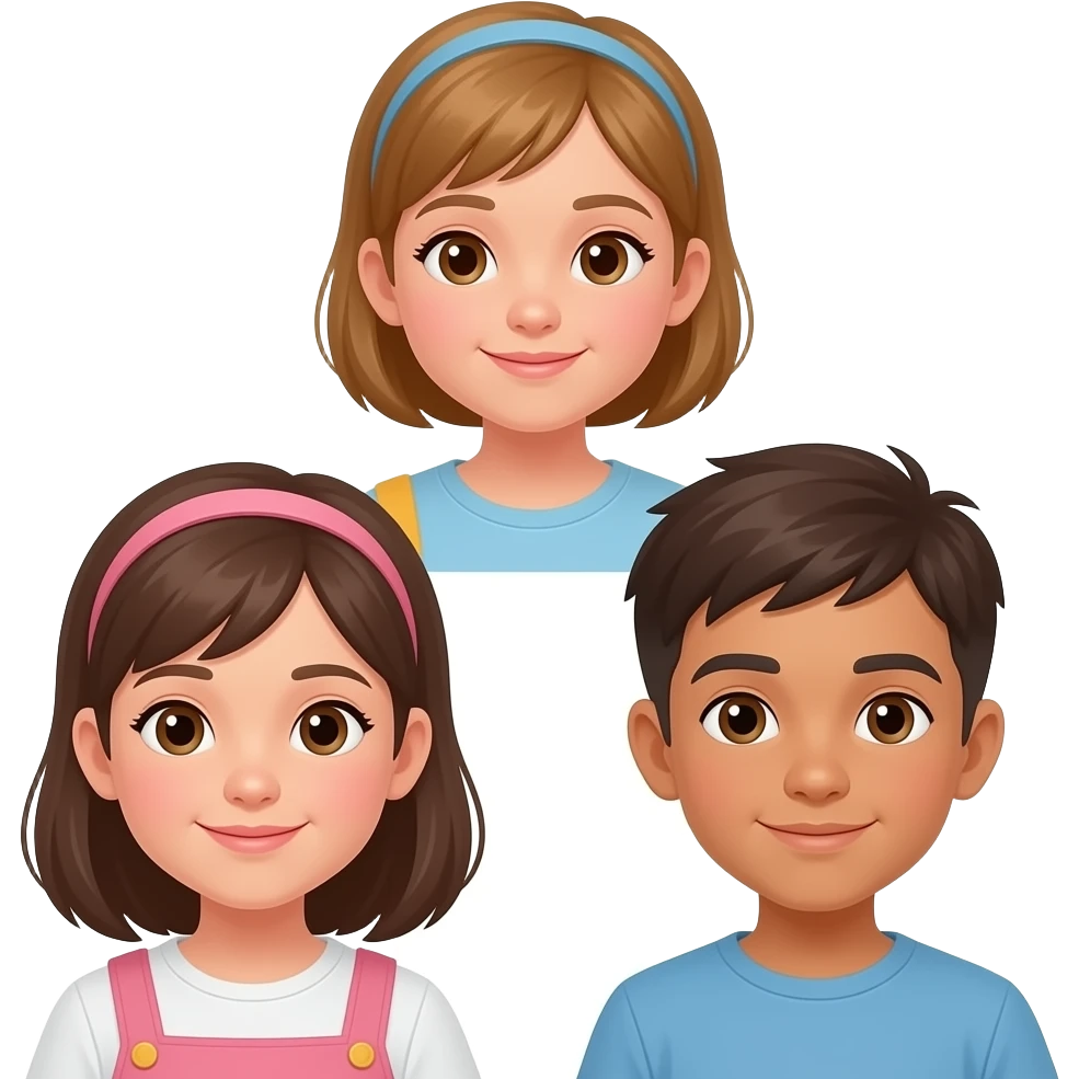 A triplets emoji with 2 girls and one boy. emoji
