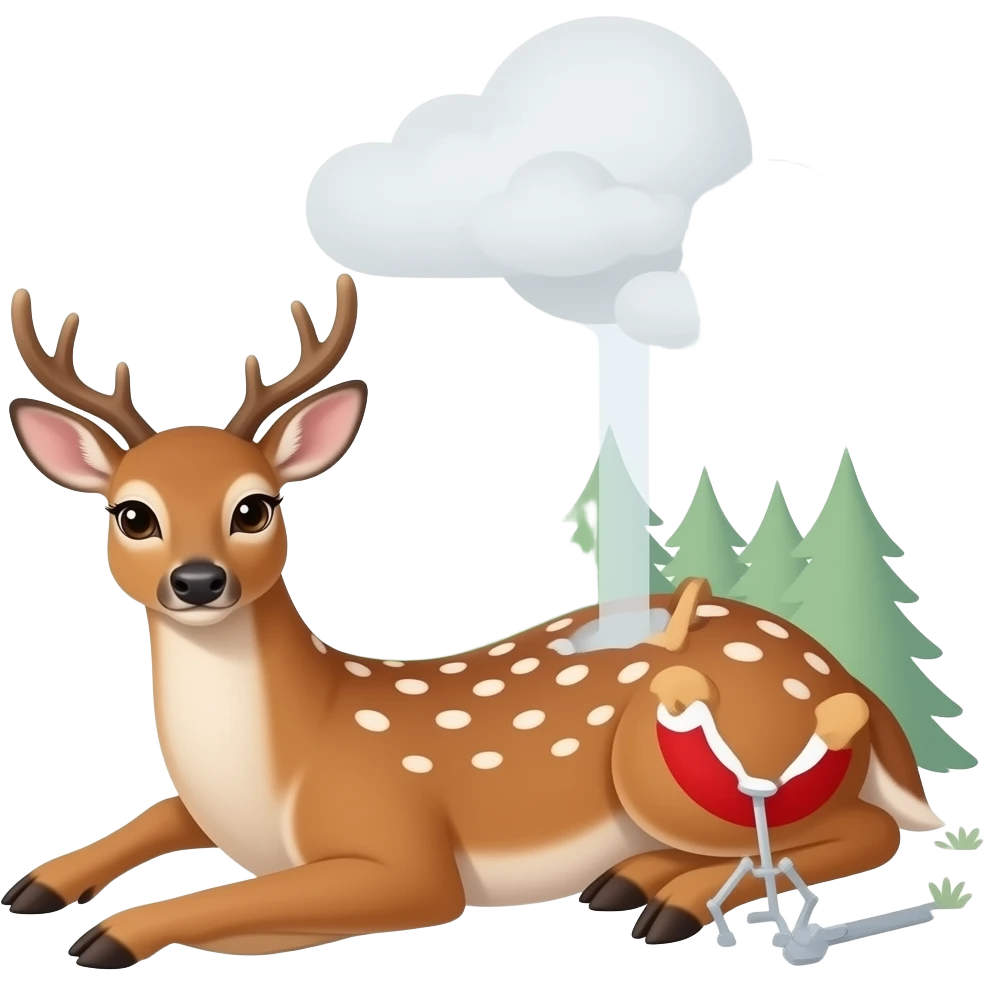 A female deer/doe is sprawling on her back unable to move,she pinned down by her own gigantic spherical ballooning Belly,her Bellybutton looks like it could reach the forest ceiling,she is that Fat,She ate way too much,She is one stuffed deer. emoji