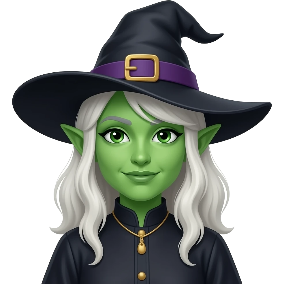 front bust shot of a green skin long nose female witch emoji