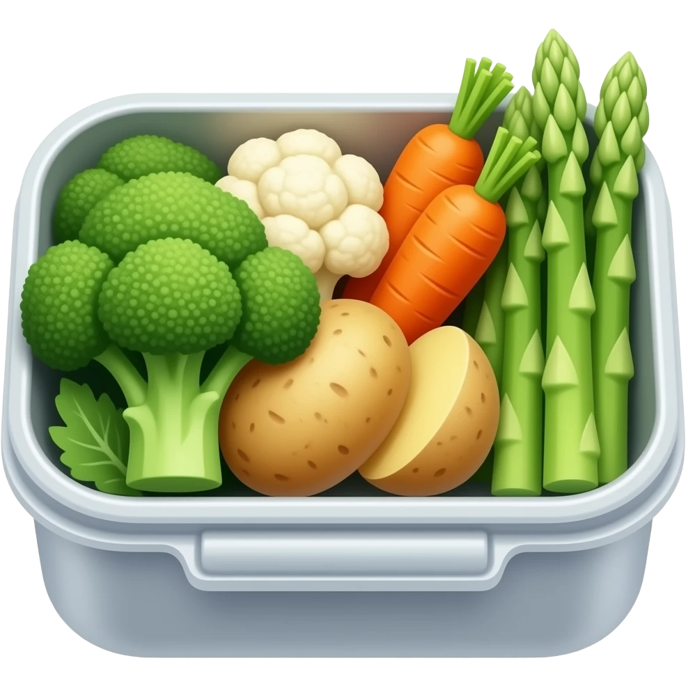 Please broccoli and cauliflower and carrots and potatoes and  asparagus bento box emoji