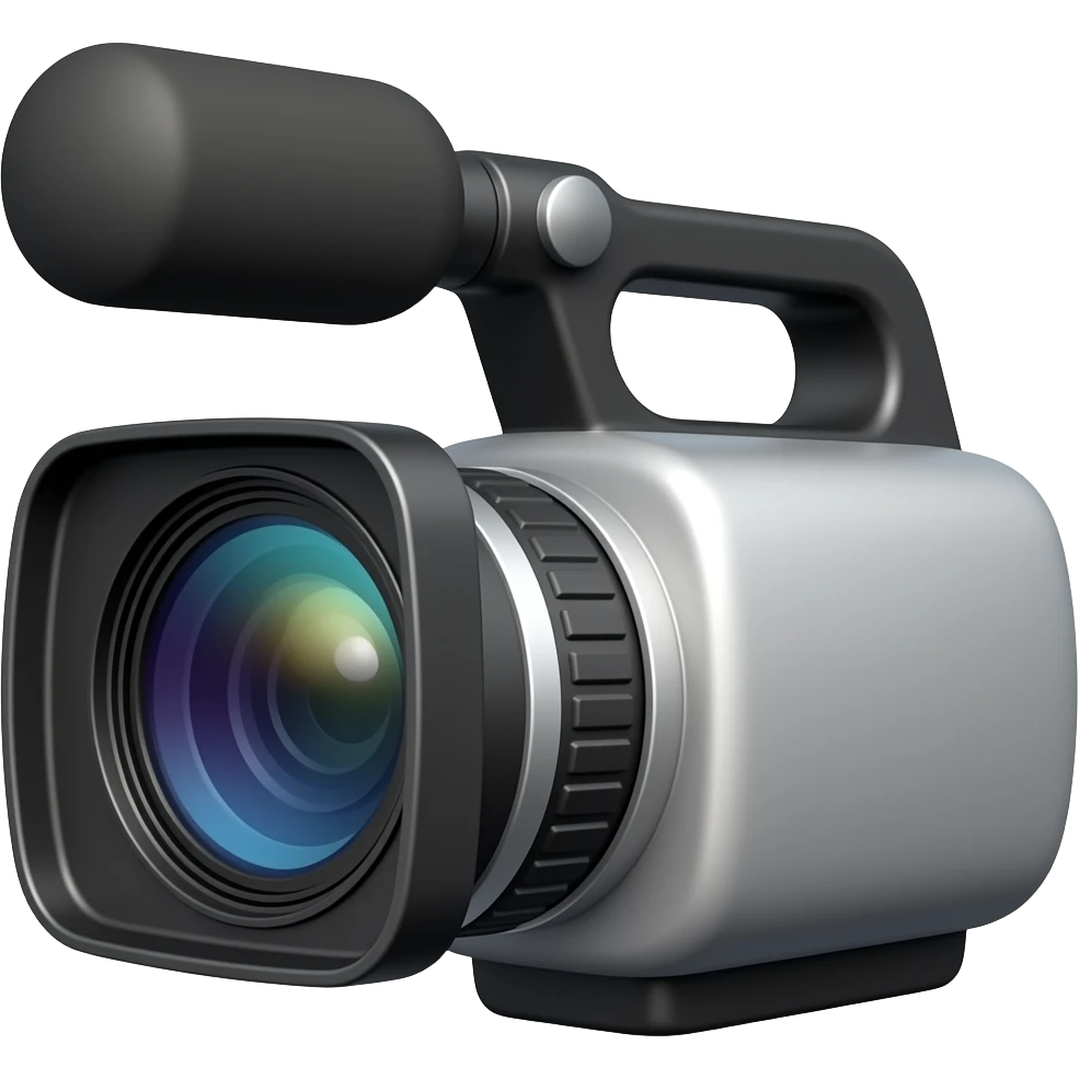 Professional Studio Video Camera with big lens and small microphone made of glossy plastic and matte silver metal emoji